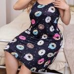 Donut Print Sleeveless Spaghetti Strap Mini Dress Black