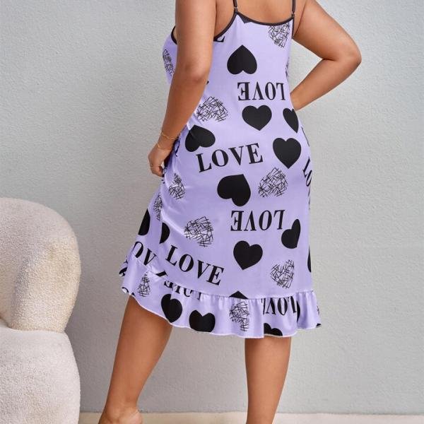 Lavender Heart & LOVE Print Sleeveless Rhinestone Strap Mini Dress
