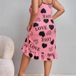 Pink Heart & LOVE Print Bow Strap Mini Dress