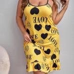 Mustard Yellow Heart Print - Abercrombie Wide Strap Mini Dress