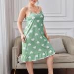 Mint Green Heart Print Sleeveless Floral Tie Strap Mini Dress