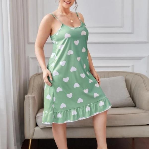Mint Green Heart Print Sleeveless Floral Tie Strap Mini Dress