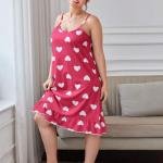 Pink Heart Print Sleeveless Strap Mini Dress for Women