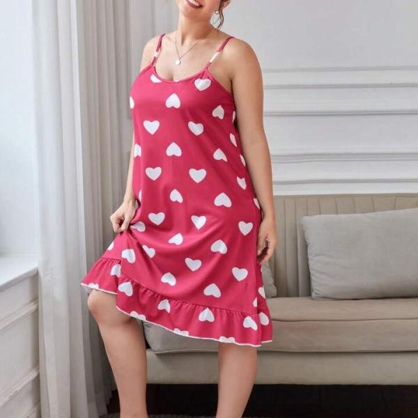 Pink Heart Print Sleeveless Strap Mini Dress for Women