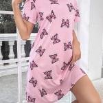 Baby Pink Butterfly Print Bridal Short Nighty