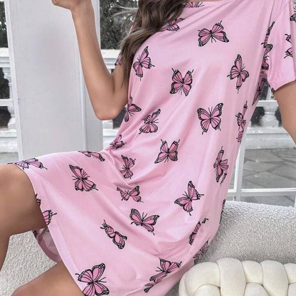 Baby Pink Butterfly Print Bridal Short Nighty