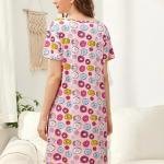 Pink Donut Print Cotton Sleeveless Short Nighty for Women