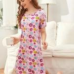 Pink Donut Print Cotton Sleeveless Short Nighty for Women