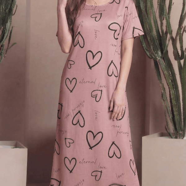 Blush Pink Heart & Script Print Women Short Nighty