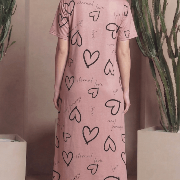 Blush Pink Heart & Script Print Women Short Nighty