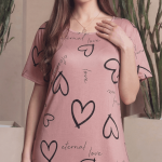 Blush Pink Heart & Script Print Women Short Nighty