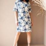 Blue Butterfly Bliss Cotton Short Nighty for Women