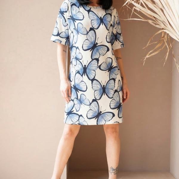 Blue Butterfly Bliss Cotton Short Nighty for Women