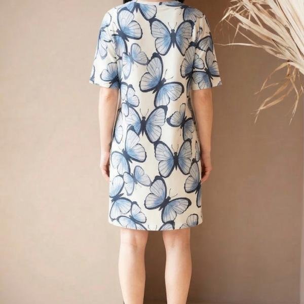 Blue Butterfly Bliss Cotton Short Nighty for Women
