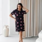 Black Kiss Print Short Nighty for Women Cotton