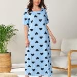 Sky Blue Heart Print Long Nighty Slip