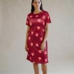 Red Heart Print Short Nighty Dress for Women