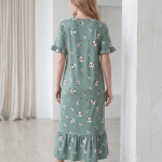 Teal Green Panda Print Satin Long Nighty