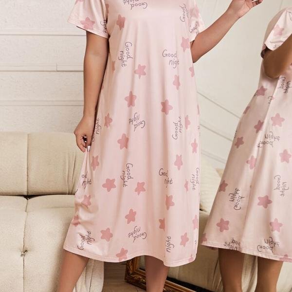 Comfort and Elegance Star Print Cotton Long Nighty for Women