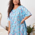Plus Size Light Blue Sleep Short Nighty for Women