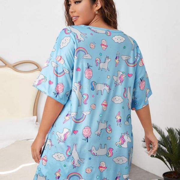 Plus Size Light Blue Sleep Short Nighty for Women