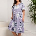 Lavender Floral Print Long Nighty Cotton