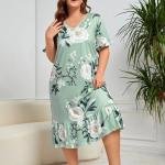 Mint Green Floral Print Long Nighty Dress