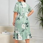 Mint Green Floral Print Long Nighty Dress