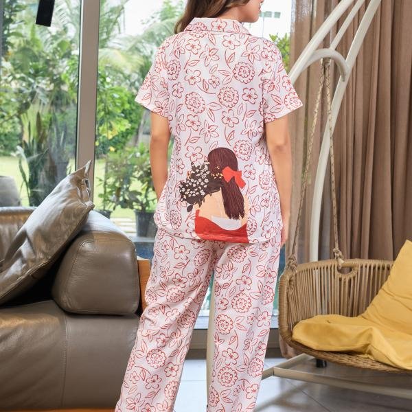 Blush Petal Floral Fleece Night Suit For Ladies