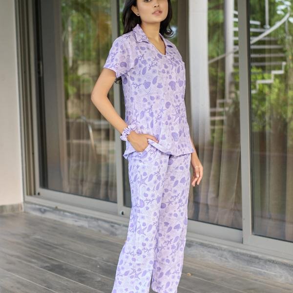 Lavender Mist Floral Thermal Pajamas For Ladies