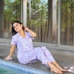 Lavender Mist Floral Thermal Pajamas For Ladies