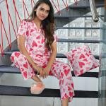 Blush Love Heart Printed Cotton Pajama And Robe Set