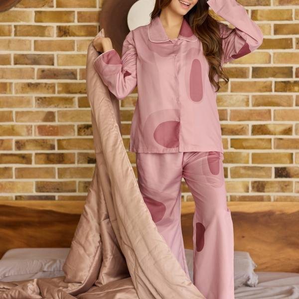 Rose Blush Abstract Printed Pajama Set With Robe