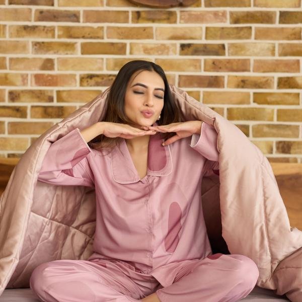 Rose Blush Abstract Printed Pajama Set With Robe