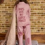 Rose Blush Abstract Printed Pajama Set With Robe
