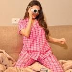 Rose Check Pink Pajama Set Womens