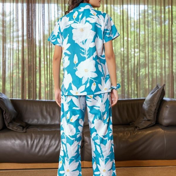 Ocean Bloom Teal Blue Thermal Pyjamas Womens