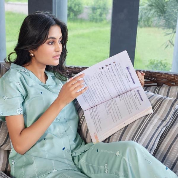 Mint Breeze Pastel Green White Cotton Pyjamas