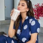 Midnight Navy Polka Dot Velour Pyjamas Womens