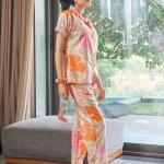 Peach Bloom Abstract Lounging Pyjamas