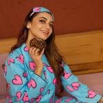 LovePop Aqua Blue Heart Print Beige Pajamas
