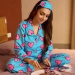 LovePop Aqua Blue Heart Print Beige Pajamas