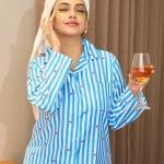 Blue Breeze Stripe Black Silk Pajamas