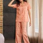Peach Bloom Printed Ladies White Pyjamas
