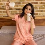 Peach Bloom Printed Ladies White Pyjamas