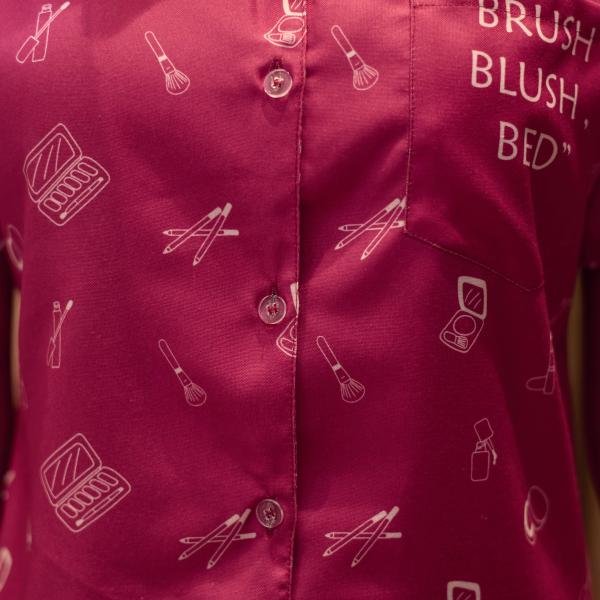 Wine Charm Printed Cotton Pj Set Shorts