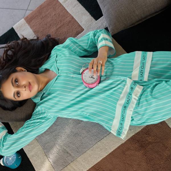 Lazy Club Mint Green Striped Organic Cotton Pajama