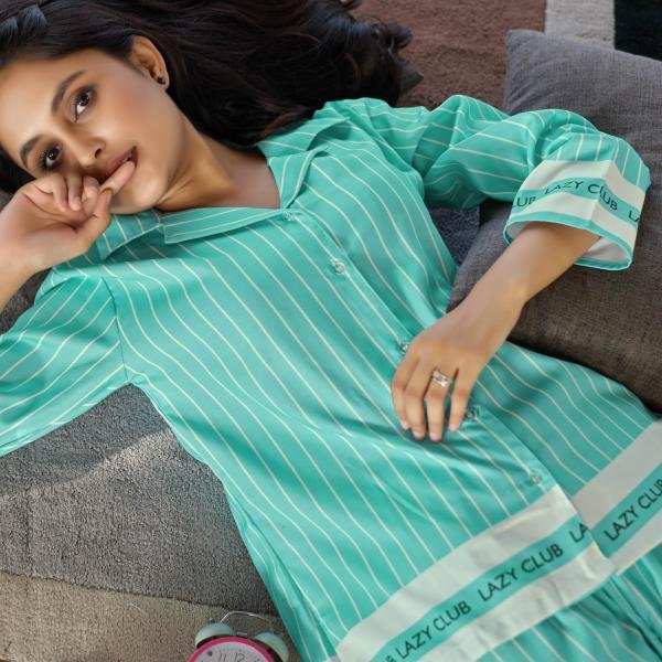 Lazy Club Mint Green Striped Organic Cotton Pajama