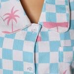 Lazy Club Sky Blue White Checkered Floral Pyjama Set