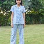 Lazy Club Sky Blue Flamingo Floral Pajama Set